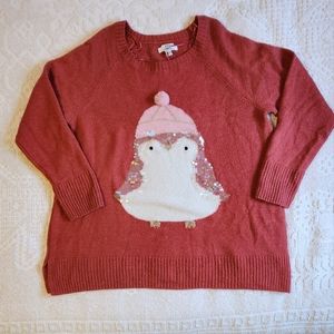 Adorable holiday penguin sweater. XL. Color is more muted red than photo shows.